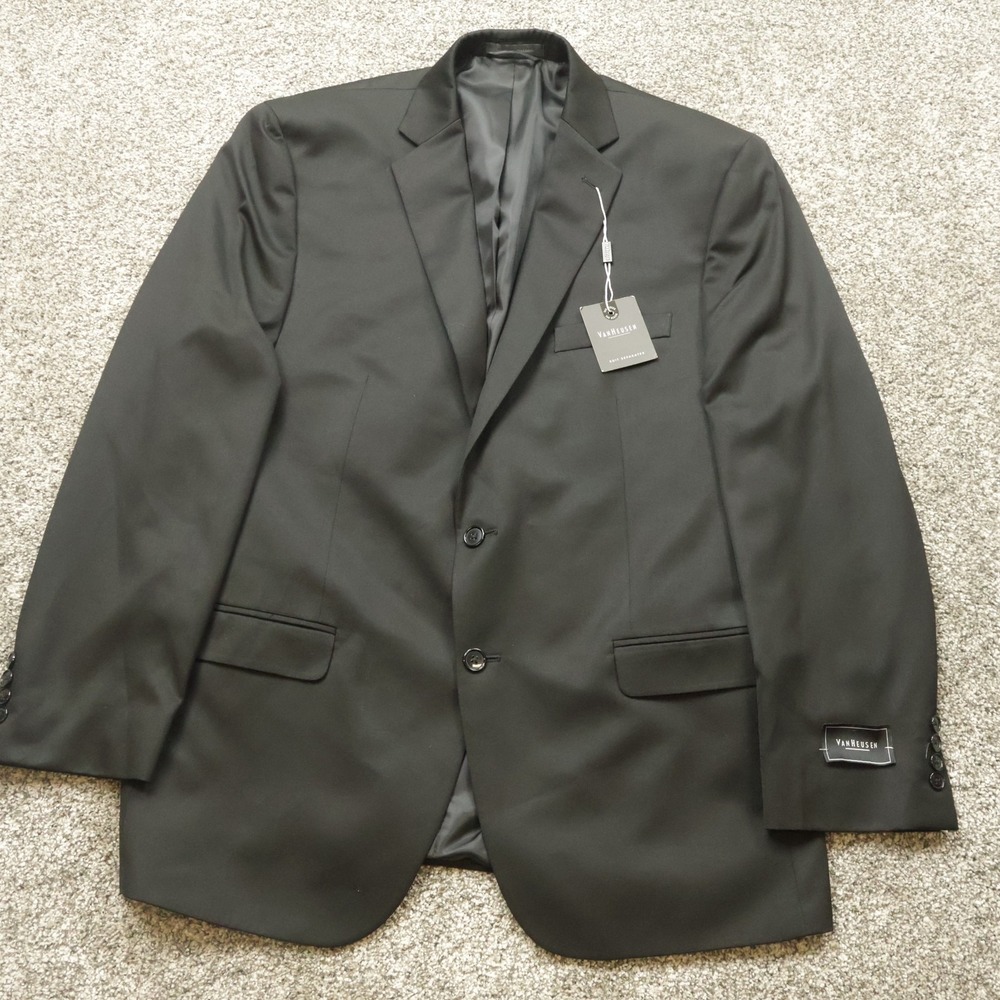 Van Heusen Blazer Mens 44R Black Suit Jacket Sport Coat Two Button Classic New